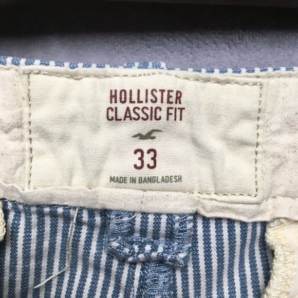 Hollister Mens Shorts sz 33 Blue White Striped Flat Front Pockets Stretch Fabric - Picture 3 of 10